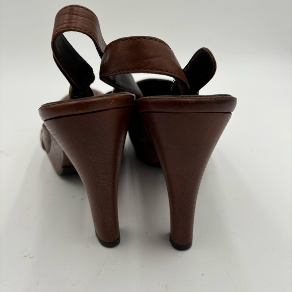 Cole Haan Women’s 9 Brown Leather Platform Woven Heels - Picture 6 of 7